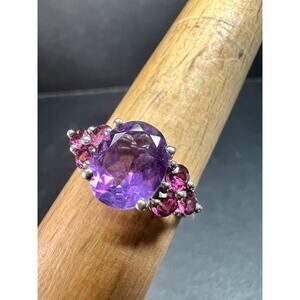 Vintage Sterling Silver Amethyst & Rhodolite Garnet Ring Size 9